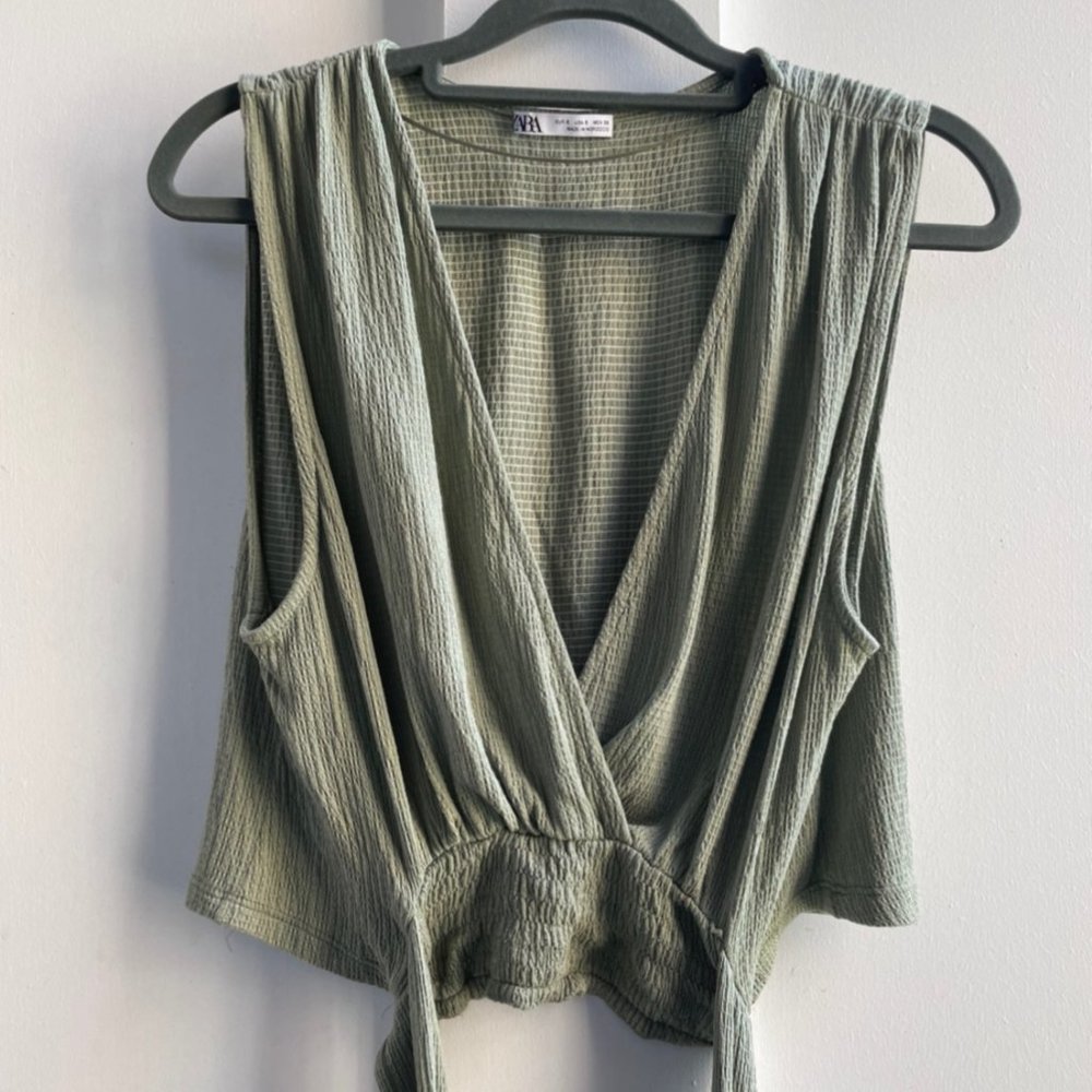 Zara Green Wrap Cropped Top